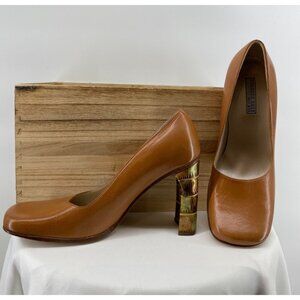 Kenneth Cole Italian Leather Heels With Unique Gold-Toned Block‎ Heels - Size 6M